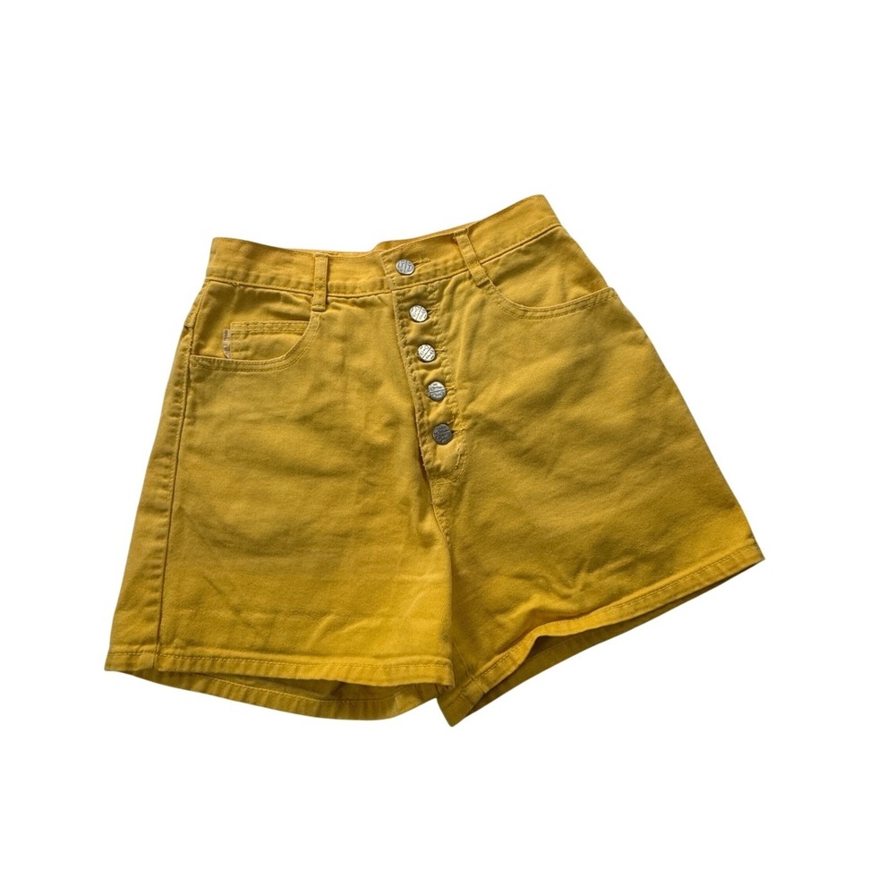 Vintage Bongo Yellow Denim Shorts High Waisted‎ Button Fly Made in USA Size 7